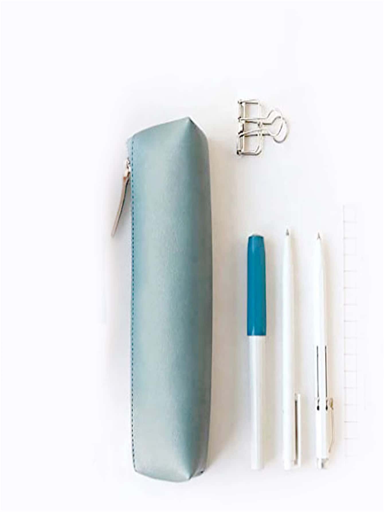 1pc Solid Color Candy Colored Pencil Case, Minimalist And Fresh Student Storage Bag - Army Green - View 1