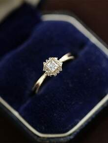 1 Miếng Ánh sáng sang trọng 925 sterling bạc Hình vuông Vi mô Dát Nhẫn , Không giới tính Thời trang Đồ trang sức - Vàng - Xem 4