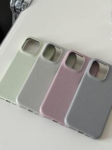 Niche High-End Solid Color Litchi Texture Leather Phone Case Compatible With IPhone 17 Pro Max/16 Pro Max/15 Pro Max, Apple 14 Pro Max, 13/14 Pro, 11, 12 Pro Max, Simple And Fresh Anti-Drop - Light Grey - View 2