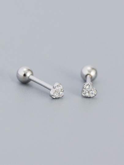 HuooNew 1pair Simple 925 Sterling Silver & Water Drop-Shaped Rhinestone Inlaid Heart-Shaped Stud Earrings, Suitable For Daily Wear For Women Valentines
