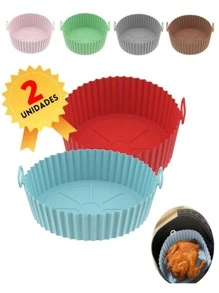 Kit 2 Cesto De Silicone Forma Redonda Air Fryer E Forno Fritadeira Elétrica Com Alça - Tamanho Único - Visão 1
