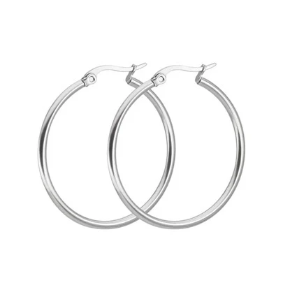 زوج واحد كلاسيك فولاذ غير قابل للصدأ أقراط طوق , أوروبية وأمريكية أسلوب , مبالغ فيه تصميم , كبير التيتانيوم الصلب شكل دائري اقراط , فضة لون , للنساء موضة اكسسوارات