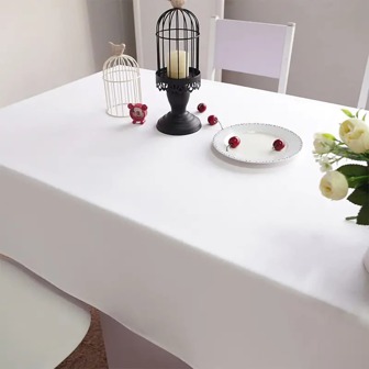 1pc White Printed Polyester Tablecloth With Anti-wrinkle And Anti-fouling Performance, Mandala Pattern For Dinner Table, Geometric Aesthetics For Buffets Or Artistic Self-help Party, Camping Decorative Table Cover