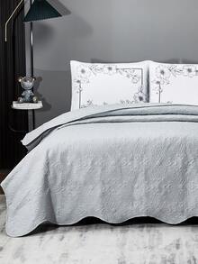 3pcs Pink Flower Embossed Quilted Bedspread Set, 1pc Bedspread And 2pcs Pillow Case, Pillow Core Not Include, Modern Minimalist Style Fabric Bedspread, For Bedroom - Xám - Xem 2