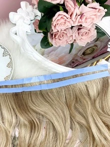 MEGA HAIR ADESIVO CABELO HUMANO ONDULADO 60 CM - 2 TIRAS - Champanhe - Visão 4