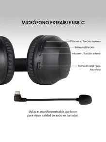 AKANE Ultra High Definition Bluetooth Wireless Headband Headphones With Removable USB-C Microphone, Long Battery Life Up To 48 Hours Of Use, Foldable Hands-Free Headphones, Mod. OF-2000 - màu đen - Xem 4