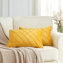 1 件/2 件菱形图案法兰绒靠垫套（不含枕芯），方形装饰枕套，柔软舒适的亚麻面料，适用于度假屋、沙发、卧室、宿舍 - 黃色 - 查看 4