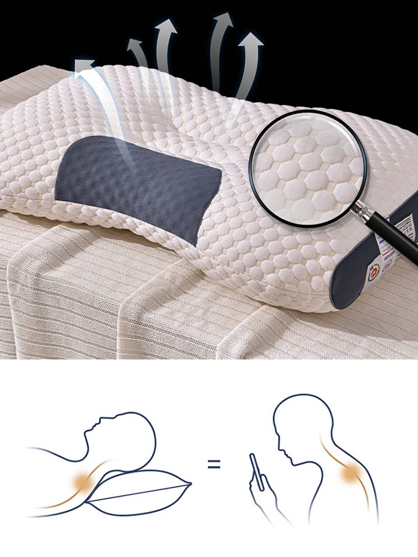 1pc Sweat & Dirt Proof Design 3d Neck Pillow With Polyester Fiber Filling, Minimalist Style - White - View 1