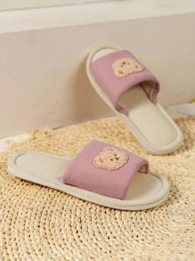 女性卡通熊裝飾家庭學院滌綸臥室拖鞋 - 粉色 - 查看 5