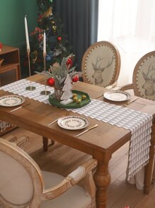 Miater 1pc White Lace Christmas Tree Shaped Table Banner With Tassel Decor - White - View 7