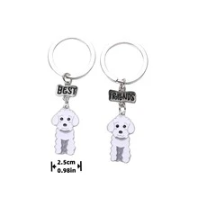 1pair Poodle Dog Best Friends Cartoon Metal Keychain Pet Id Tag Pendant Key Ring Decoration - White - View 3
