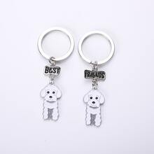 1pair Poodle Dog Best Friends Cartoon Metal Keychain Pet Id Tag Pendant Key Ring Decoration - White - View 1