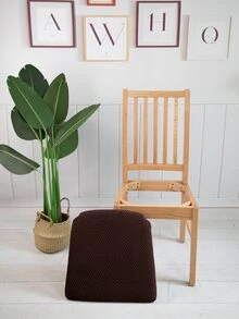 6pcs Elastic Chair Seat Cover Solid Jacquard Chair Covers Stretch Removable For Dining Room Banquet House - Cà phê nâu - Xem 3