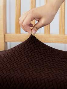 6pcs Elastic Chair Seat Cover Solid Jacquard Chair Covers Stretch Removable For Dining Room Banquet House - Cà phê nâu - Xem 4