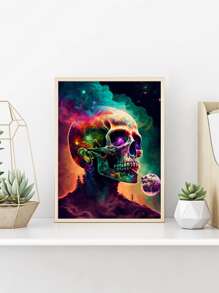 1入組山水壁畫,水墨顱骨帆布畫作為禮物,夢幻骷髏星空印象海報,星空風景家居裝飾藝術品,適用於家居廚房酒吧咖啡廳俱樂部牆面裝飾,臥室裝飾 - 綠色 - 查看 4