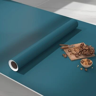1pc Prussian Blue Self-adhesive Pvc Wallpaper, Waterproof, Oilproof, For Bedroom & Kitchen