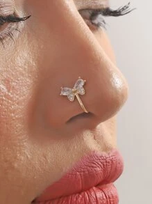1pc Butterfly Design Nose Clip For Women, With Rhinestone And Decoration, Personalized & Exquisite & Luxurious Style - Gold - View 1