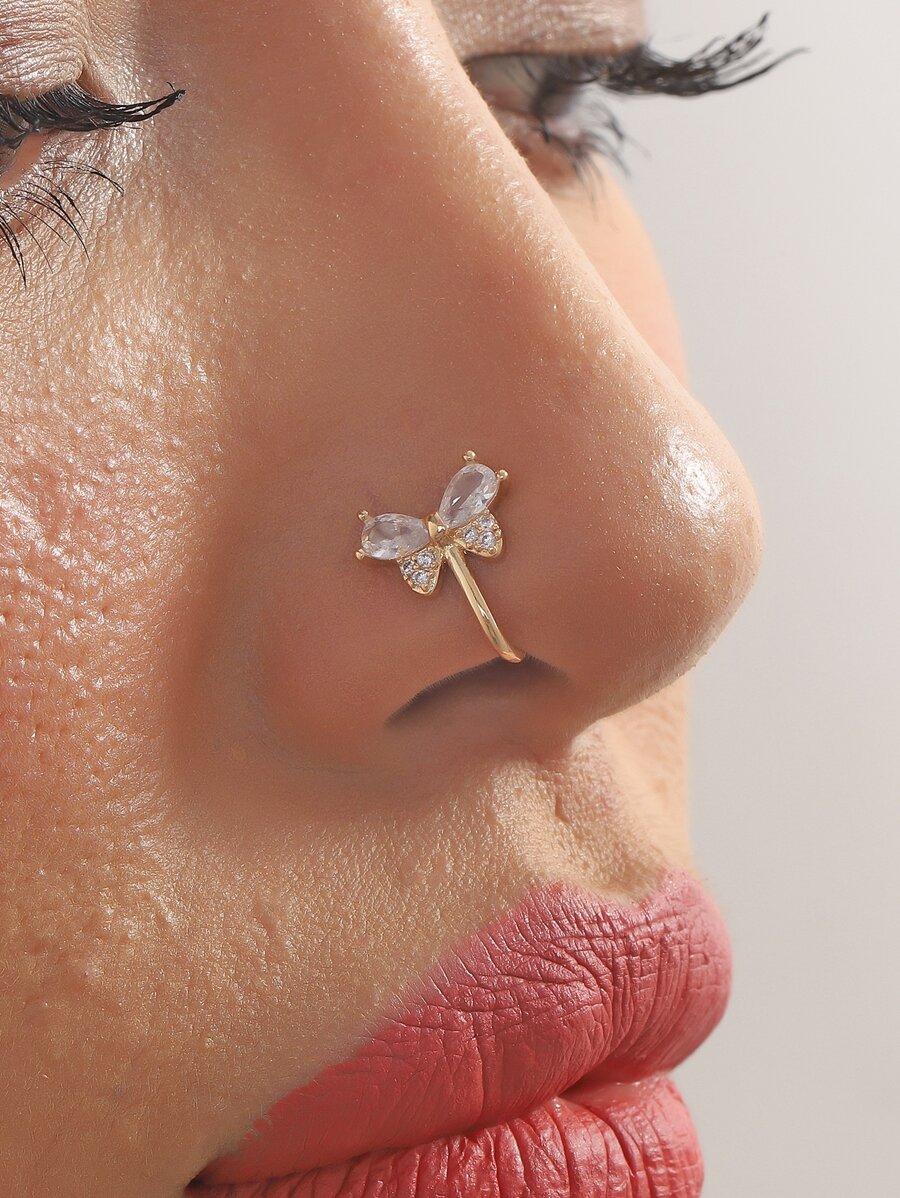 1pc Butterfly Design Nose Clip For Women, With Rhinestone And Decoration, Personalized & Exquisite & Luxurious Style - Gold - View 1