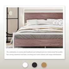 Modern Industrial Bed Frame Metal Platform With Rustic Wooden Headboard And Footboard - White - View 3