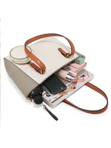 三件套棕色时尚女士手提妈妈手提包、单肩包和斜挎包