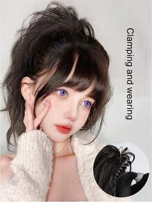 假发女马尾波浪森系法式烫发半扎短发瀑布喷泉高马尾蓬松随意 - Black-brown - 查看 4