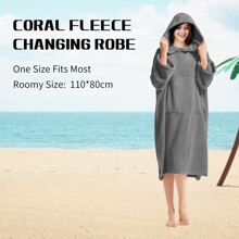 MUTAO 1 Miếng Lông cừu san hô Áo choàng tắm Với Lớn Túi Và Mũ , Nhanh khô , Ấm áp , Có thể mang đi , Chống sáng , Đối với Lặn , Bơi lội , bờ biển , Các hoạt động ngoài trời - than màu xám - Xem 2
