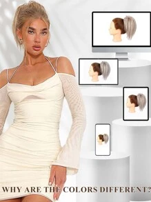 Y2K Messy Bun Hair Piece Hot Bán Phong cách Claw Ponytails Messy Bun Claw Clip Tousled Updo Hair Với phần mở rộng tóc tổng hợp thẳng 12 inch cho phụ nữ Cô gái - Bạc - Xem 6