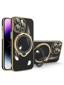 Minimalist Phone Case With Ring Holder,International Version, Not The Domestic Version - Black - View 1
