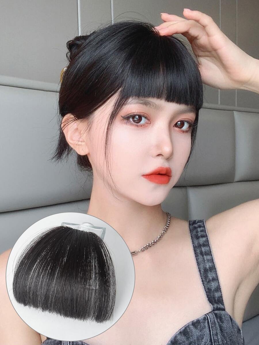 劉海髮夾-劉海夾在劉海和曲綫劉海,發片適合女士,馬尾辮延伸,日常穿著和方便 - 黑色 - 查看 1