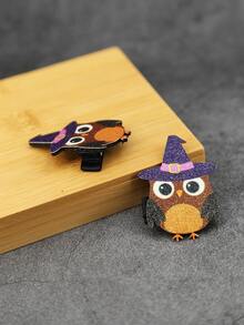 2pcs Black Threaded Hair Clip With 3.5cm Non-woven Chick Print Accessory - Multicolor - View 2