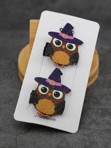 2pcs Black Threaded Hair Clip With 3.5cm Non-woven Chick Print Accessory - Multicolor - View 1