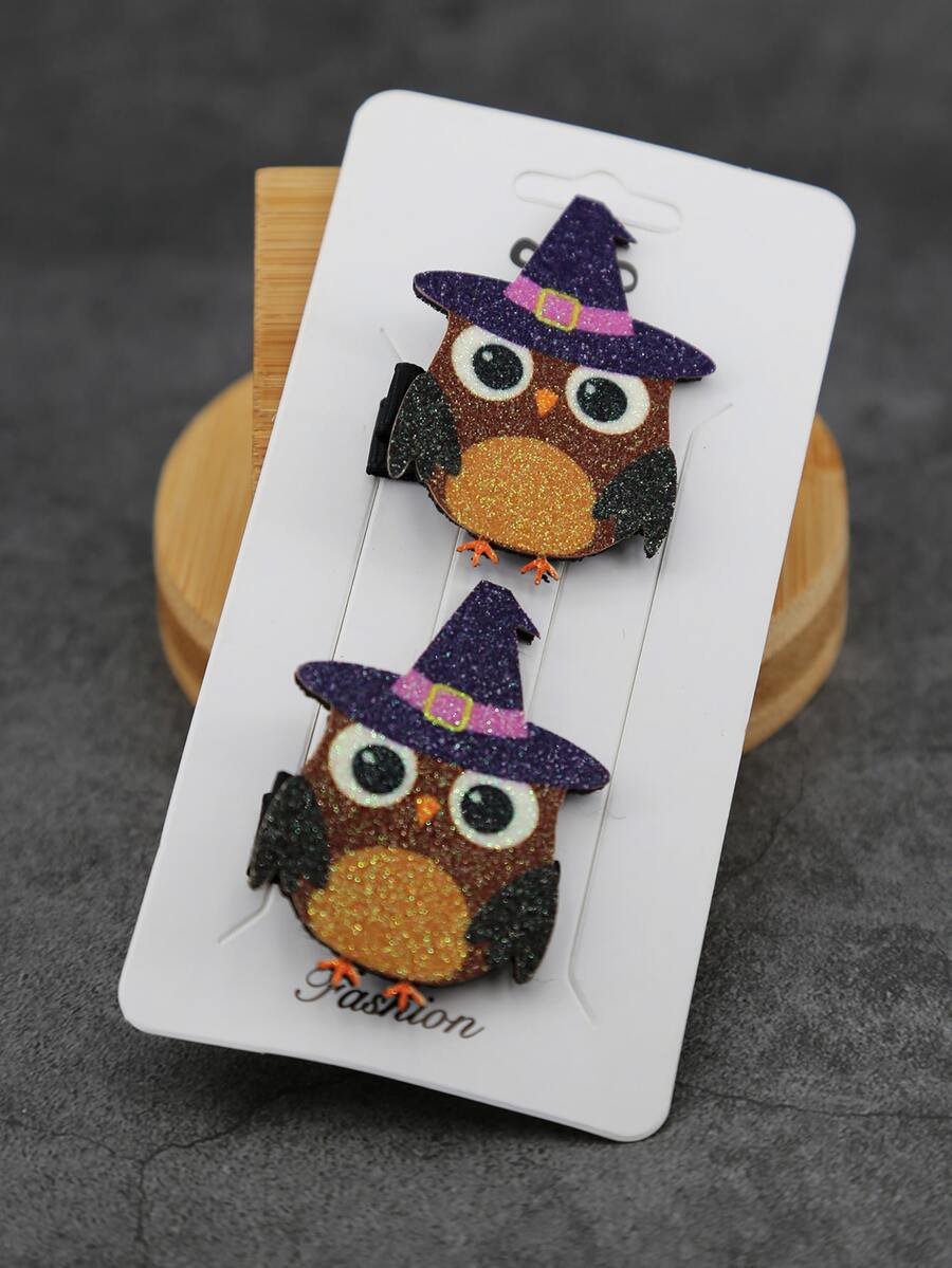 2pcs Black Threaded Hair Clip With 3.5cm Non-woven Chick Print Accessory - Multicolor - View 1