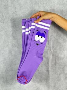 Calcetines morados con estampado de Ojos y Rayas - Morado - Ver 2