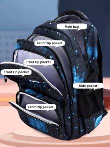 Mochila escolar impermeable diseño de universo resistente - Azul - Ver 4