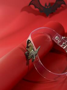 1入組萬聖節風格水晶點綴黑色&綠色蝴蝶吊墜項鍊