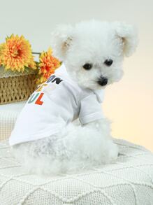 1pc Pet Clothes Cute Two Footprint Printed Shirt For Dogs And Cats - White - View 5