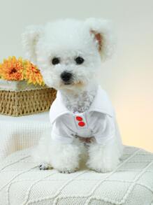1pc Pet Clothes Cute Two Footprint Printed Shirt For Dogs And Cats - White - View 3