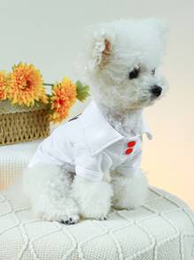 1pc Pet Clothes Cute Two Footprint Printed Shirt For Dogs And Cats - White - View 2