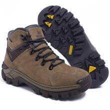 Bota Coturno Masculino em Couro Adventure Trekking Trilha Cachoeira Palmilha Gel Com C.A