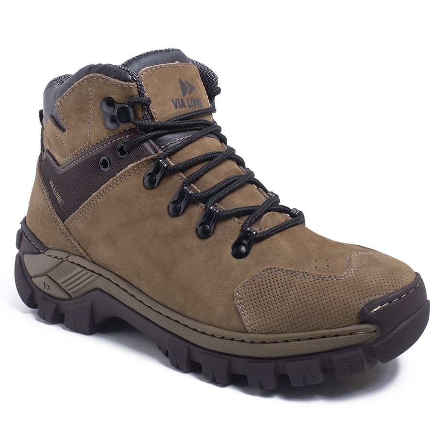 Bota Coturno Masculino em Couro Adventure Trekking Trilha Cachoeira Palmilha Gel Com C.A