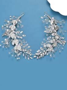 1pc Women's Wedding Leaf-Shaped Alloy, Pearl & Rhinestone Decor Soft Chain Headband Elegant Tiaras