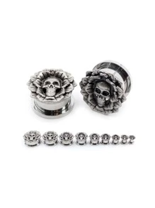 26-22mm復古不銹鋼骷髏花螺絲耳朵隧道塞子擴張器延伸器計量器身體穿刺首飾