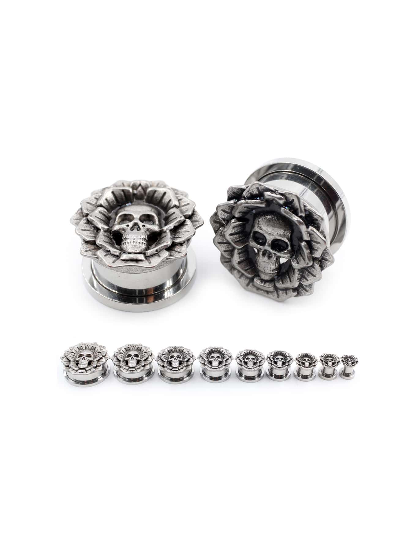 26-22mm復古不銹鋼骷髏花螺絲耳朵隧道塞子擴張器延伸器計量器身體穿刺首飾