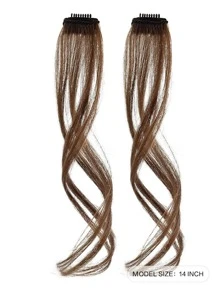 Long Side Bangs, Curly Wavy Clip In Front Bangs For Women, Daily Wear, Long Sideburns 2 Piece Set(Light Brown) - Light Brown - View 2