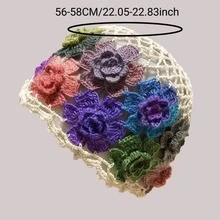 Ladies' Hand Knitted Flower Decor Hat, Random Color - Beige - View 2