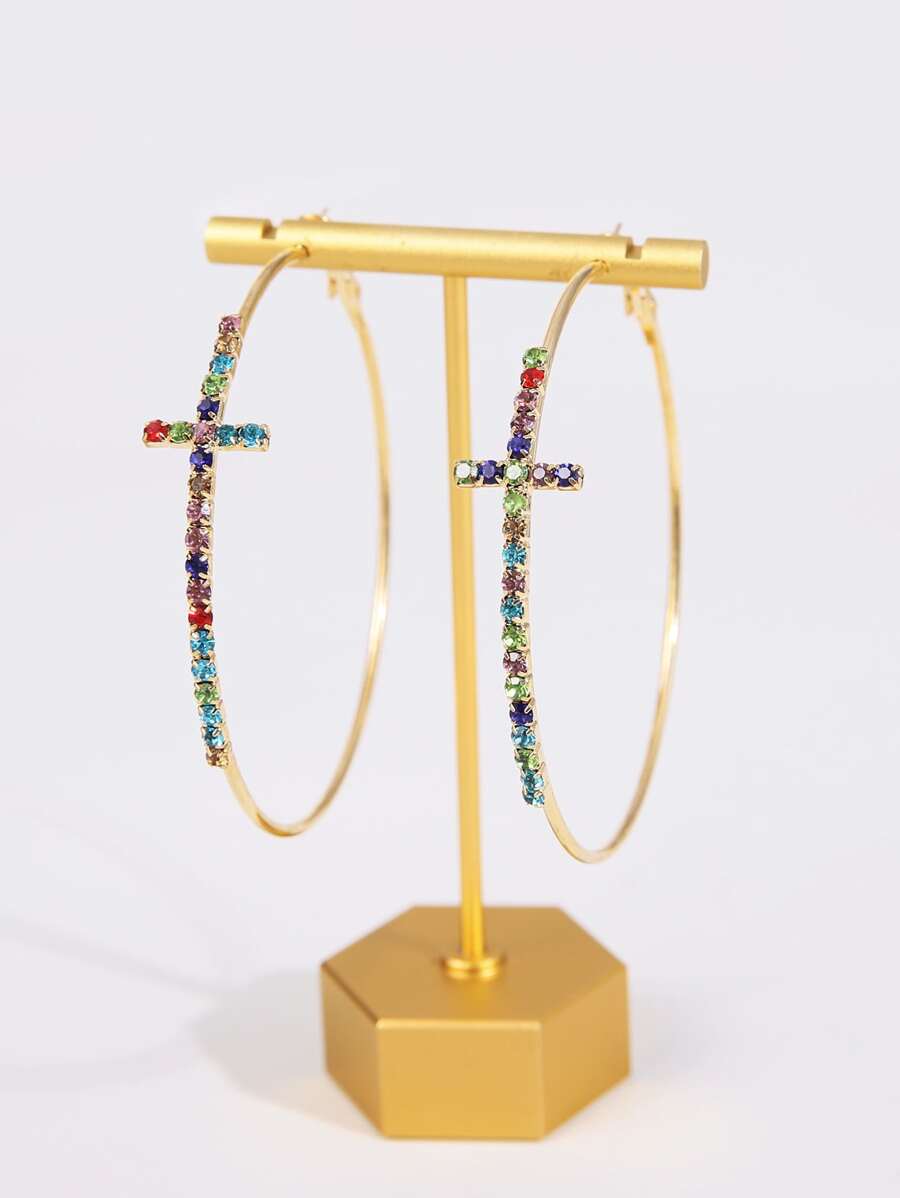 1pair Cross Design Women's Earrings - Multicolor - View 1
