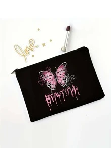 2pcs Y2K Cute Butterfly Letter Print Front Pocket Shoulder Bag Casual Pattern Portable Combo Bag Lightweight Shopping Bag With Small Bag,School Bag,Large Capacity,Portable,For Teen Girls Women College Students,White-Collar Workers,Perfect For Work,Back To School,Middle School,High School,College,Vacation, School Bag With Pouch For Women Valentines - Black - View 5