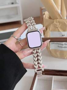 1 Piece Of Double Row Heart-Shaped Metal Watch Strap, Compatible With Apple Watch Series Ultra/Se/8/7/6/5/4/3/2/1 Series Replacement Wristband 38/40/41/42/44/45/49mm As A Gift For Students Returning To School
