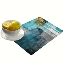 1/4 piezas arte abstracto pintura , resistente al calor Mantel de cocina durable con lavable gris azulado mesa adorno casa de campo Tapete de comedor adecuado para cena fiestas - Azul - Ver 6