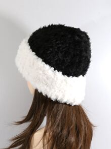 1pc Ladies' Simple Casual Rimless Plush Knitted Hat In Black & White, Perfect For Daily Use In Fall/winter - Black and White - View 3